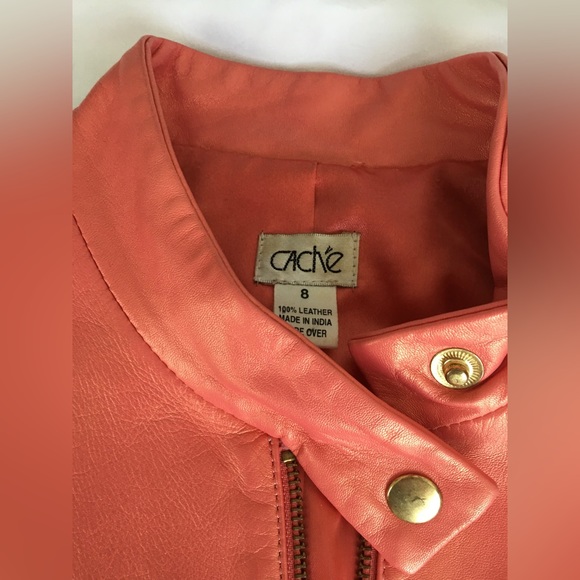 EUC Cache gorgeous iridescent coral lightweight zip up lined leather jacket. - Picture 6 of 12